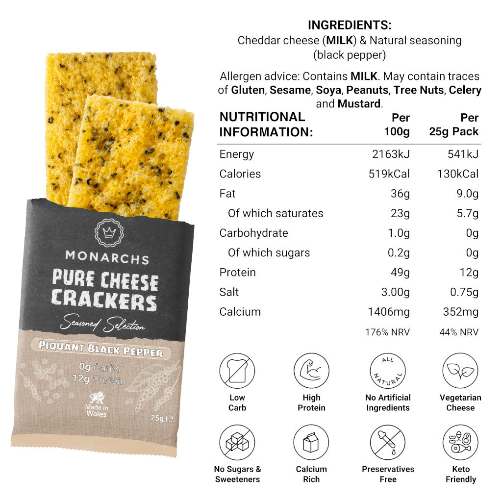Monarchs Crackers Pure Cheese Crackers Piquant Black Pepper