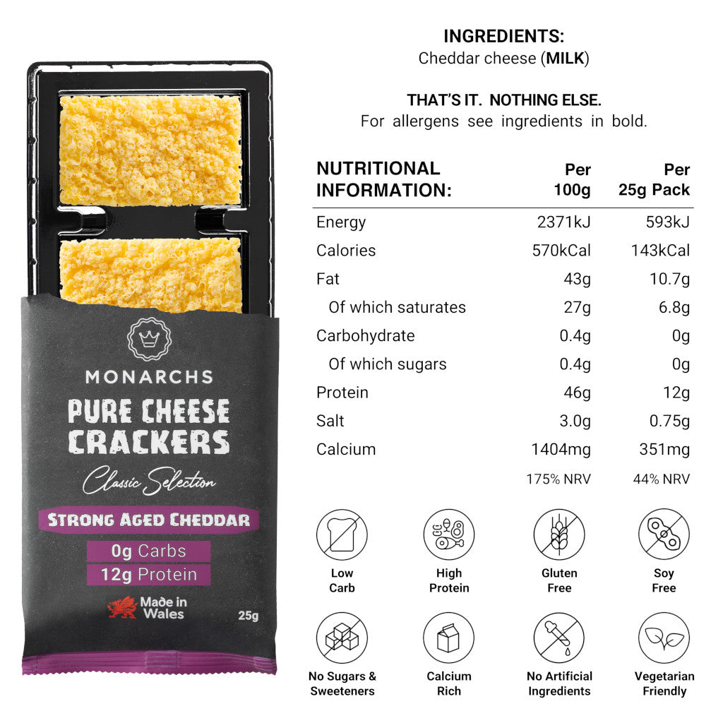 Monarchs Crackers Pure Cheese Crackers Strong Vintage Cheddar Nutritional Information