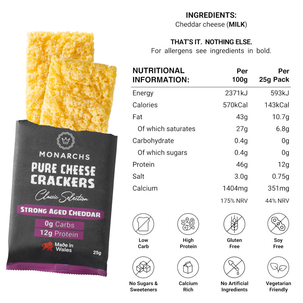 Monarchs Crackers Pure Cheese Crackers Strong Aged Cheddar Nutritional Information