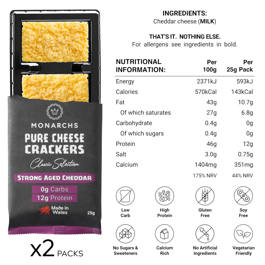 Monarchs Crackers Pure Cheese Crackers Strong Aged Cheddar Nutritional Information